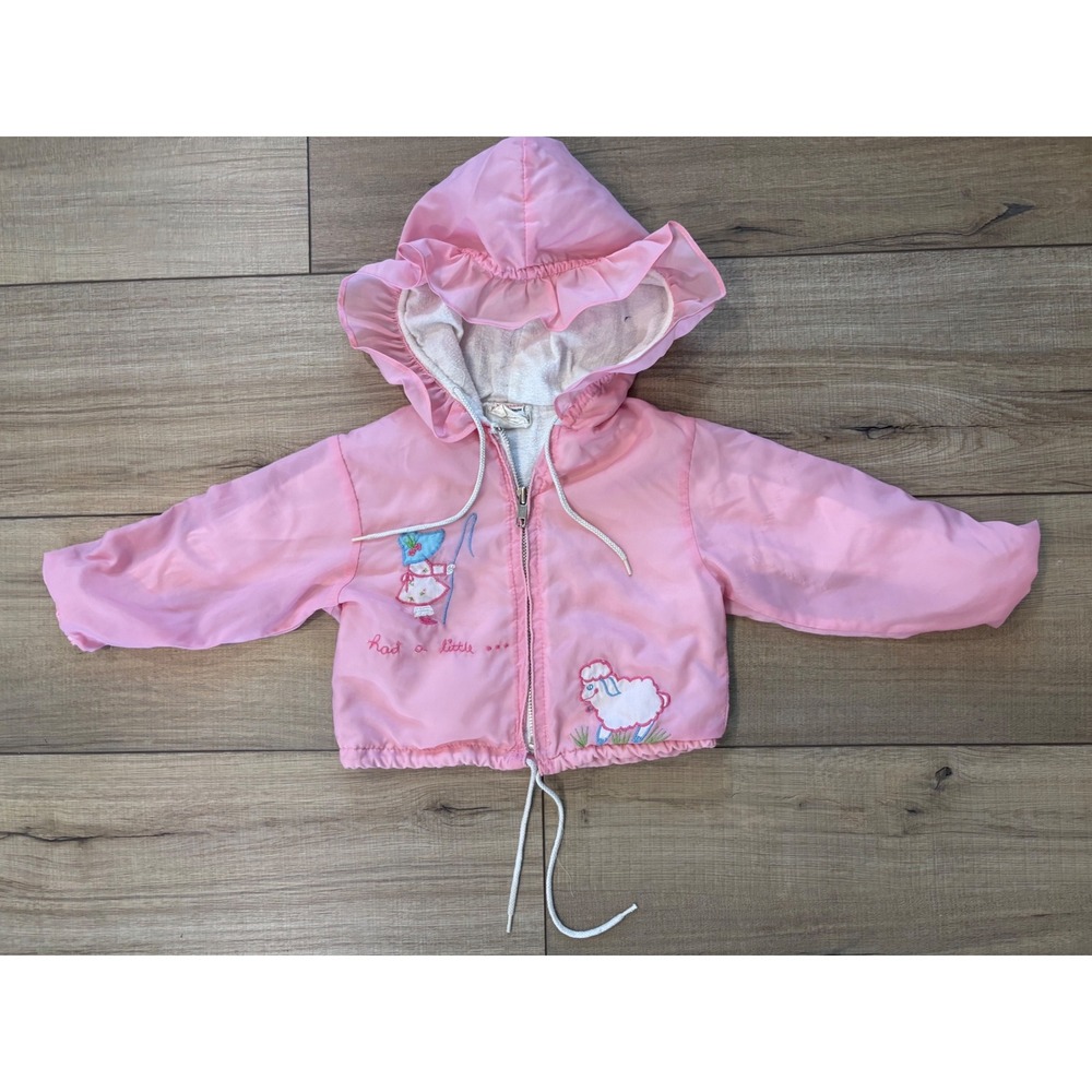 Sears Mary Had a Little Lamb Windbreaker baby girl Pink Ruffle Hood‎ vintage 6 m